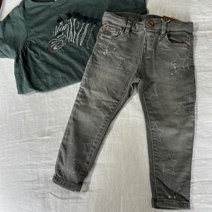 Zara Baby Girl Distressed Slim Skinny Jean Gray Stars